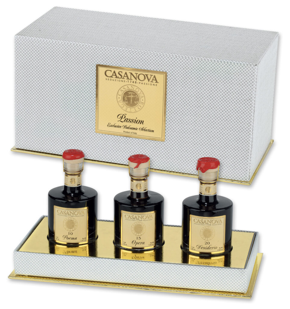 Passion Balsamic Gift Selection 3x100 ml Casanova, gift box with three bottles.
