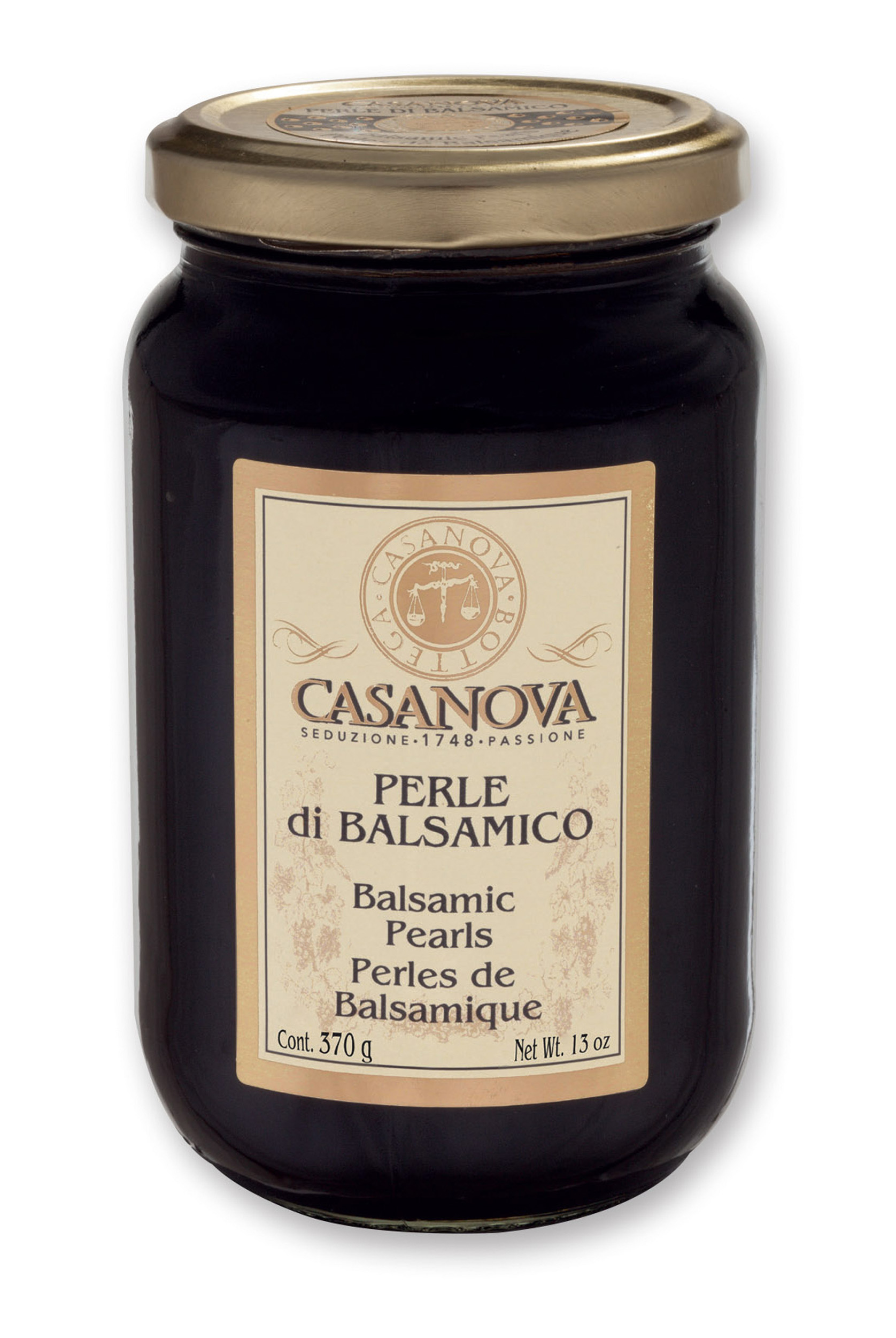 Perle di Balsamico 370 g Casanova, vasetto in vetro.