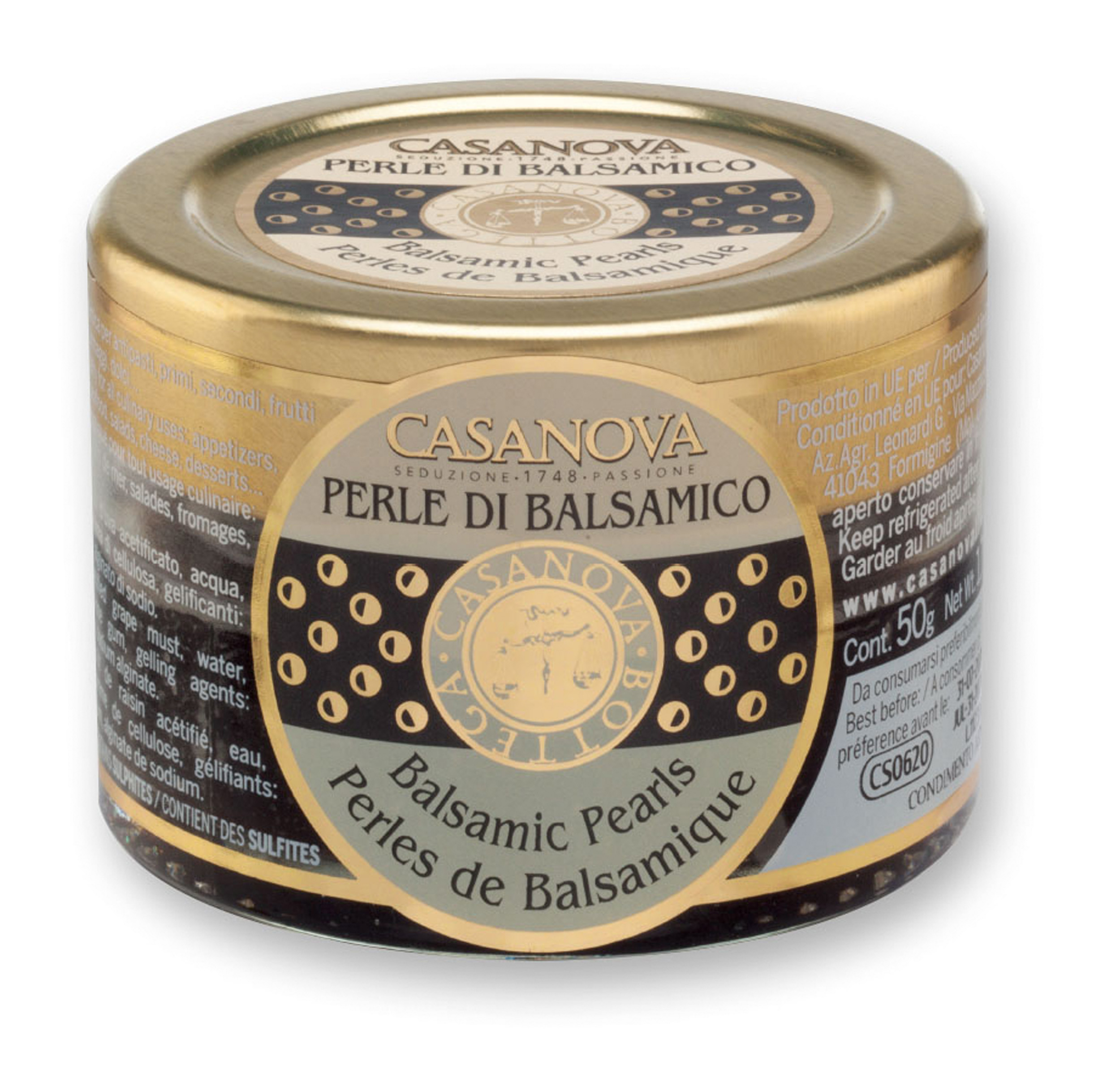 Perle di Balsamico 50 g Casanova, vasetto in vetro.