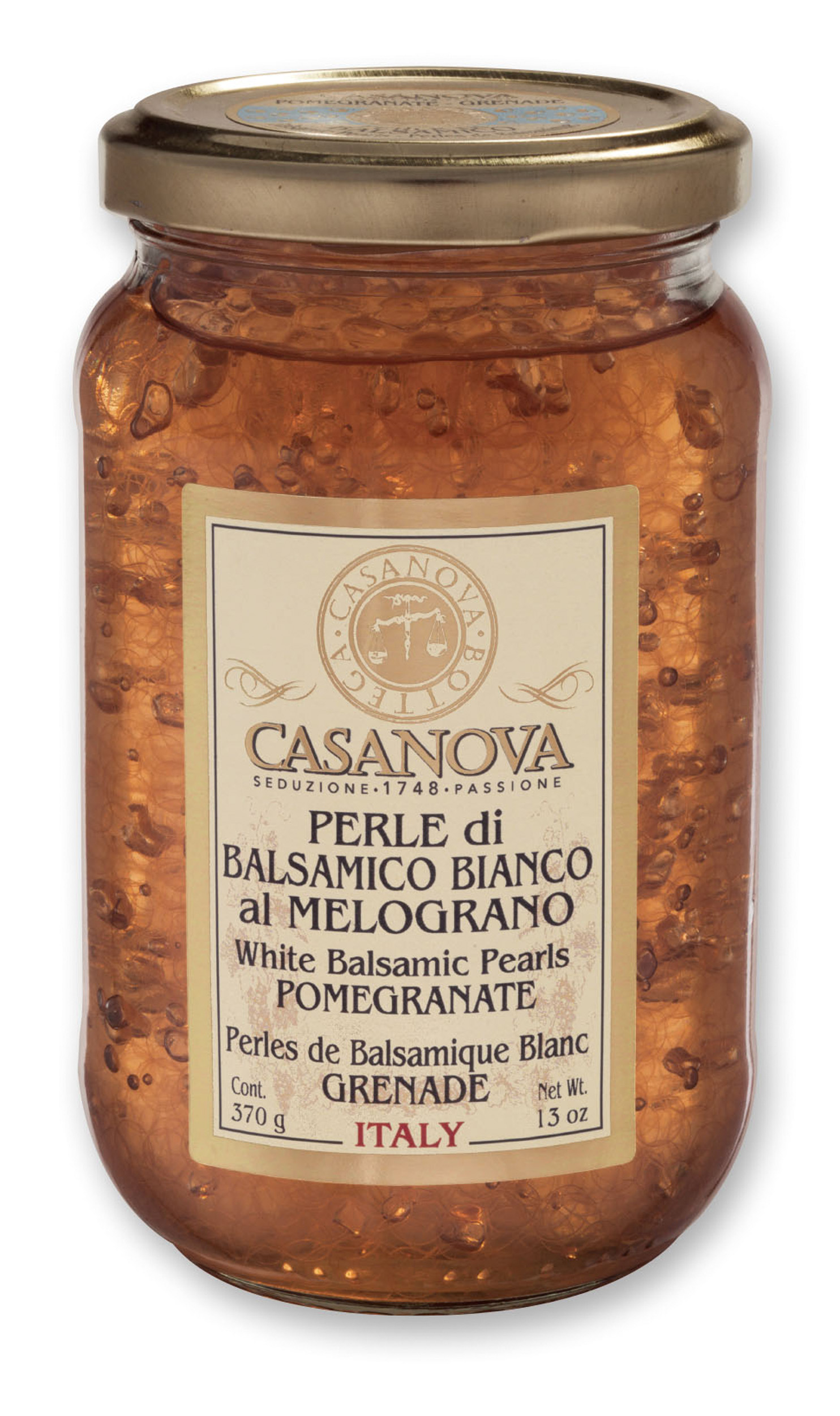 Perle di Balsamico Bianco - Melograno 370 g Casanova, vasetto in vetro.