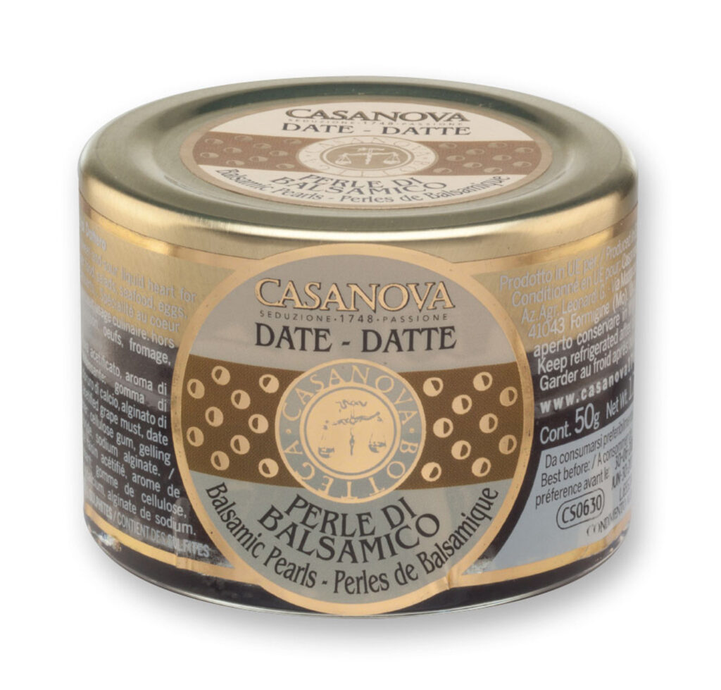 Perle di Balsamico - Dattero 50 g Casanova, vasetto in vetro.