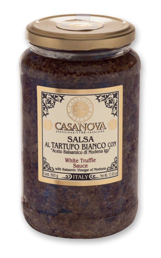 Salsa al Tartufo Bianco con Aceto Balsamico di Modena IGP 500 g Casanova, vasetto in vetro.