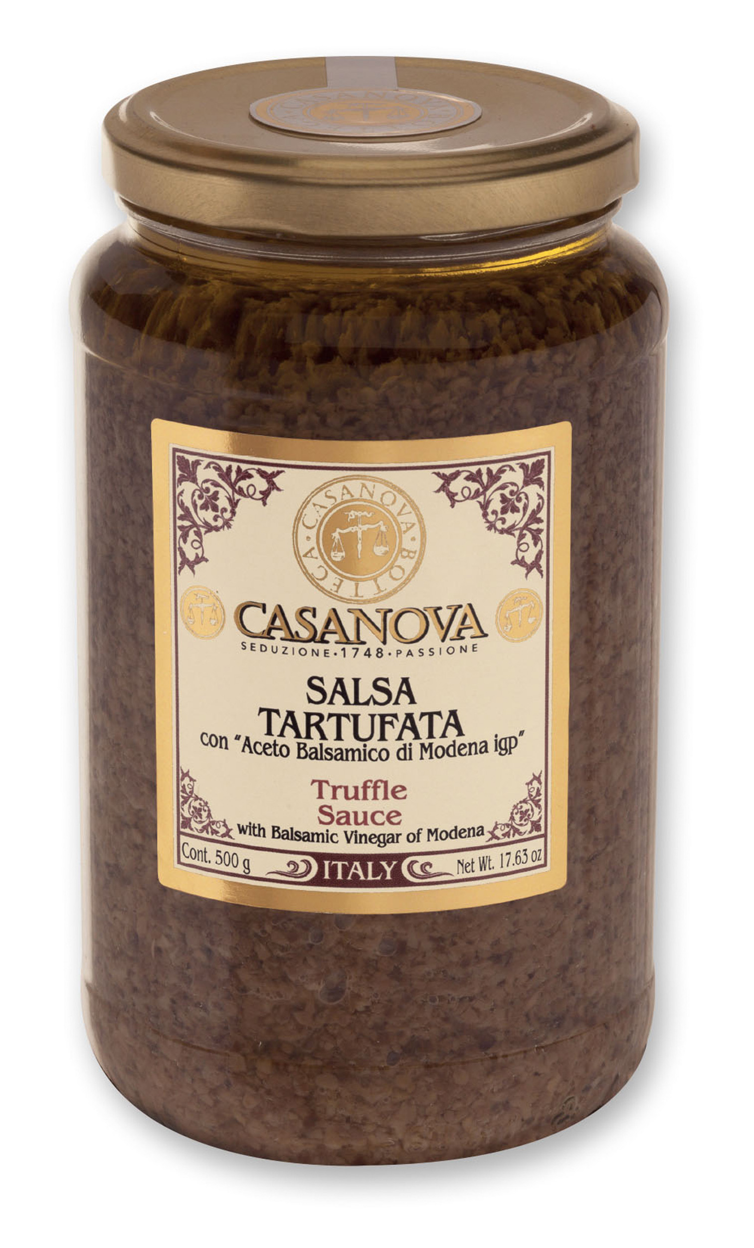 Salsa Tartufata con Aceto Balsamico di Modena IGP 500 g Casanova, vasetto in vetro.