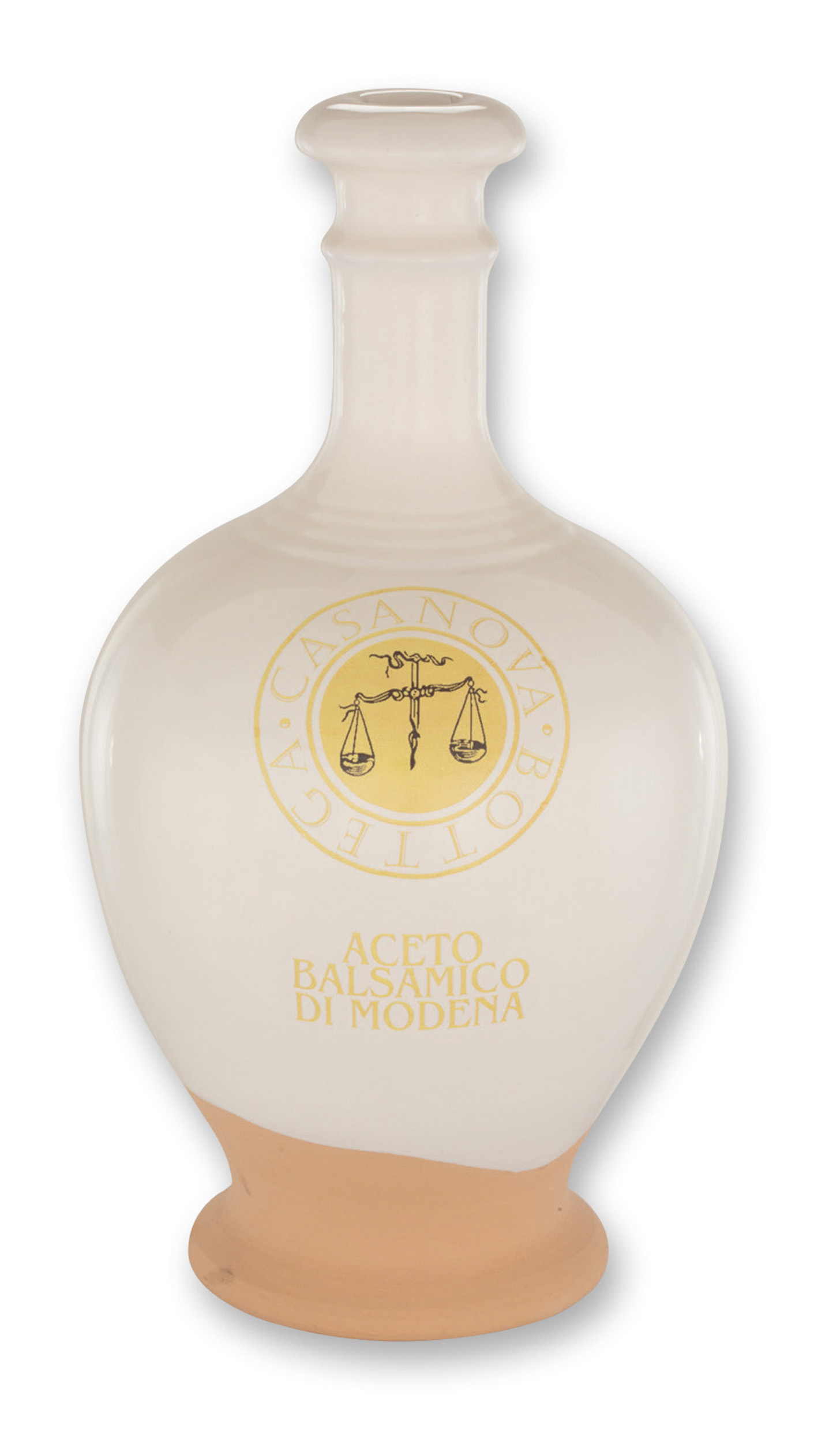 Tragno Casanova in ceramica bianca con tappo e supporto.