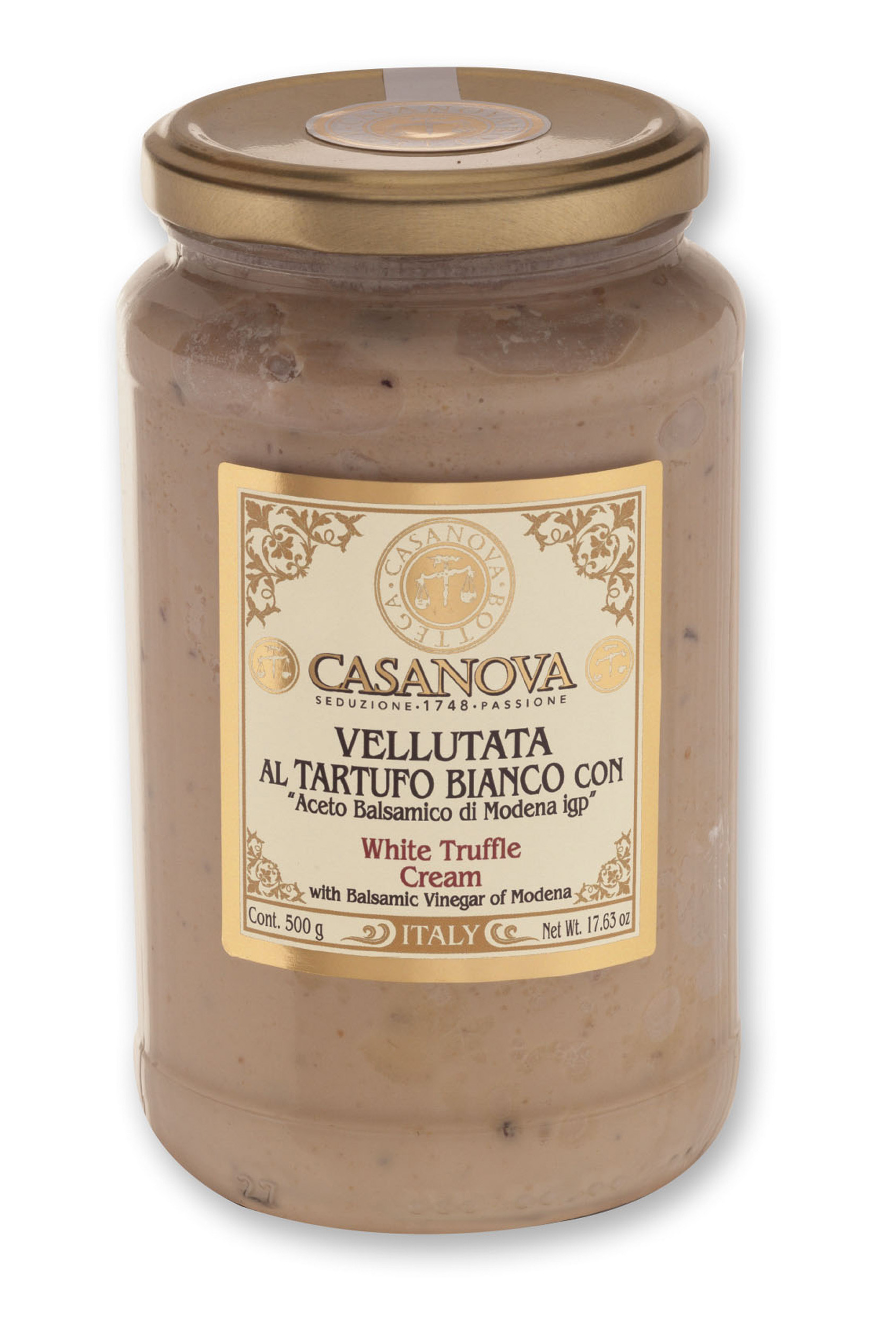 Vellutata al Tartufo Bianco con Aceto Balsamico di Modena IGP 500 g Casanova, vasetto in vetro.