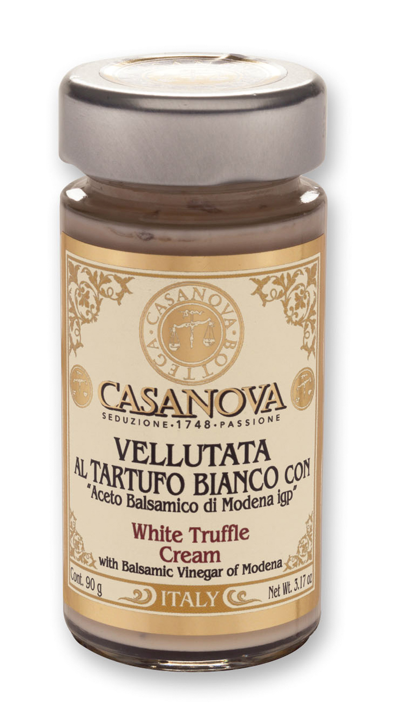 Vellutata al Tartufo Bianco con Aceto Balsamico di Modena IGP 90 g Casanova, vasetto in vetro.