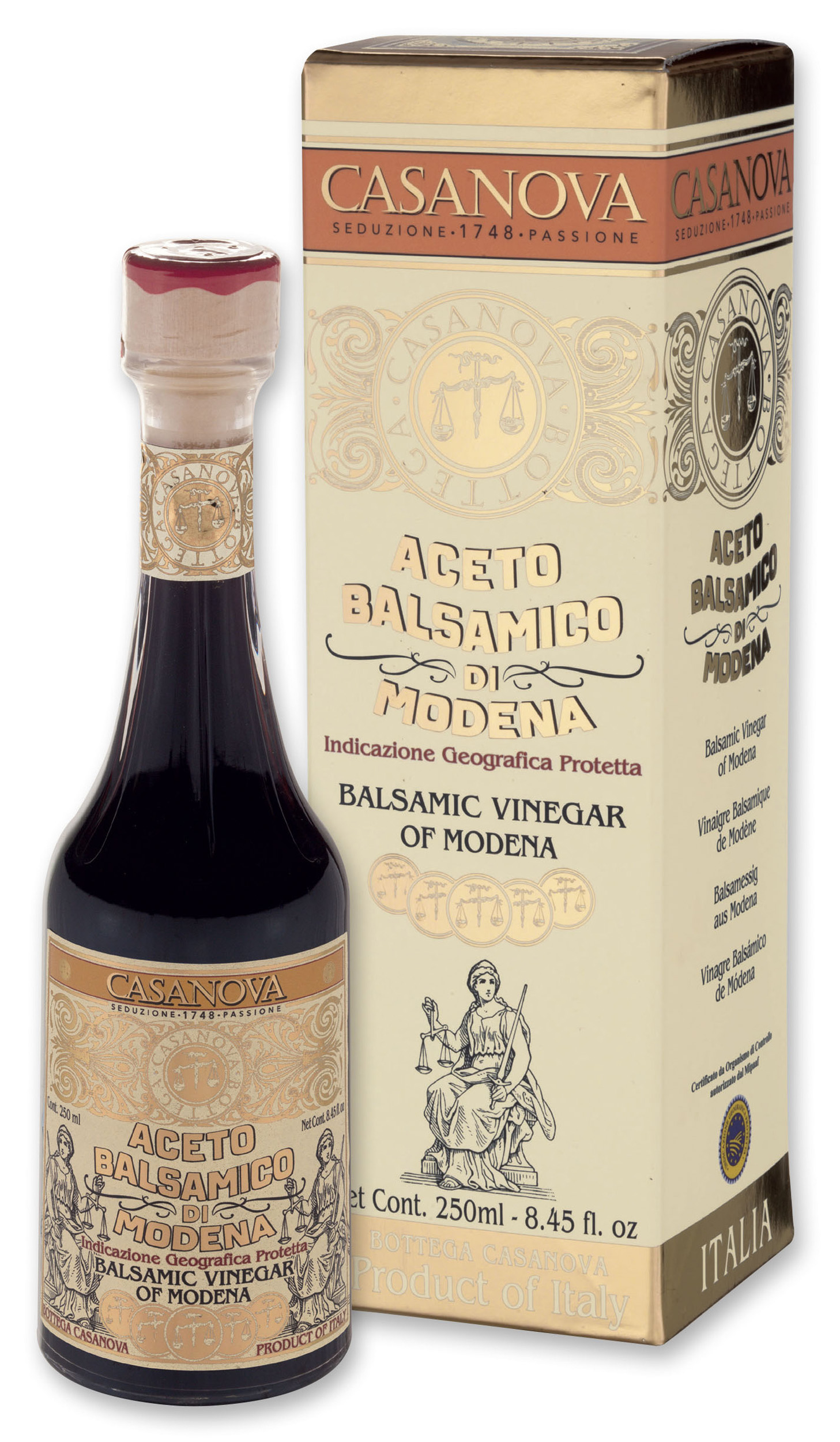 Vintage Aceto Balsamico di Modena IGP Qualità 10 250 ml Casanova, bottiglia con astuccio.