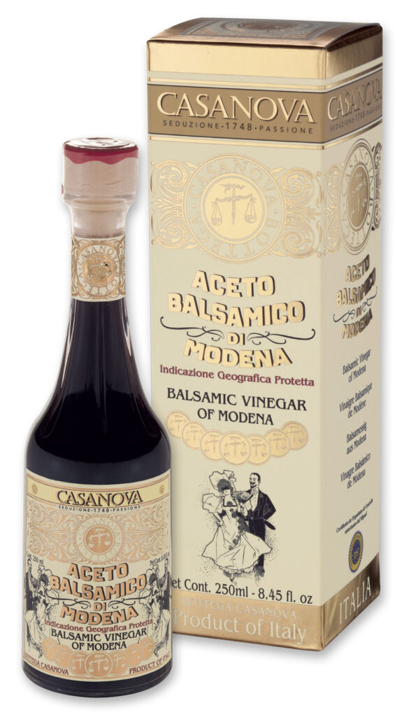 Vintage Vinaigre Balsamique de Modène IGP Qualité 15 250 ml Casanova, bouteille avec étui.
