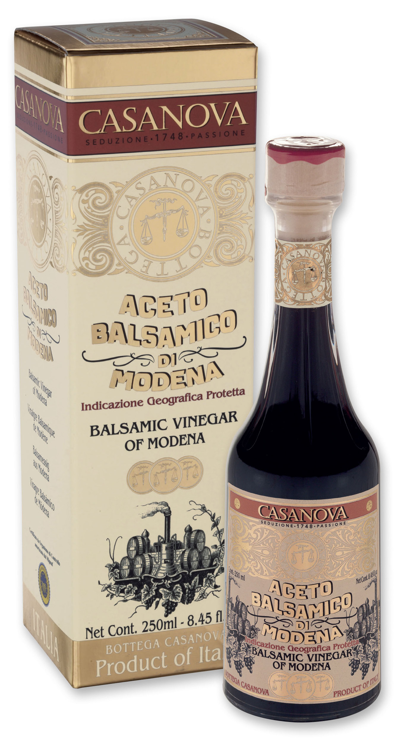 Vintage Aceto Balsamico di Modena IGP Qualità 6 250 ml Casanova, bottiglia con astuccio.